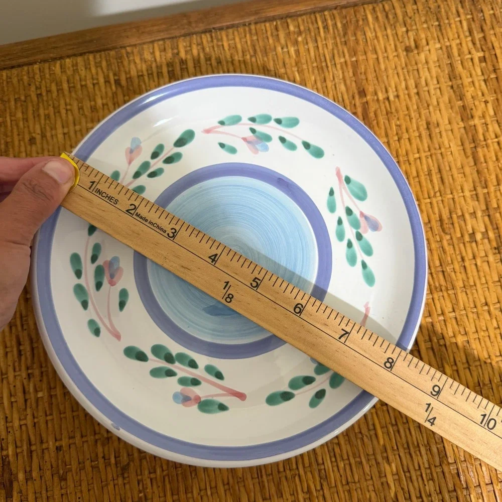 Caleca Blue Garland Hand Painted Italy Blue Floral Salad Plates Set of 4 ~8in